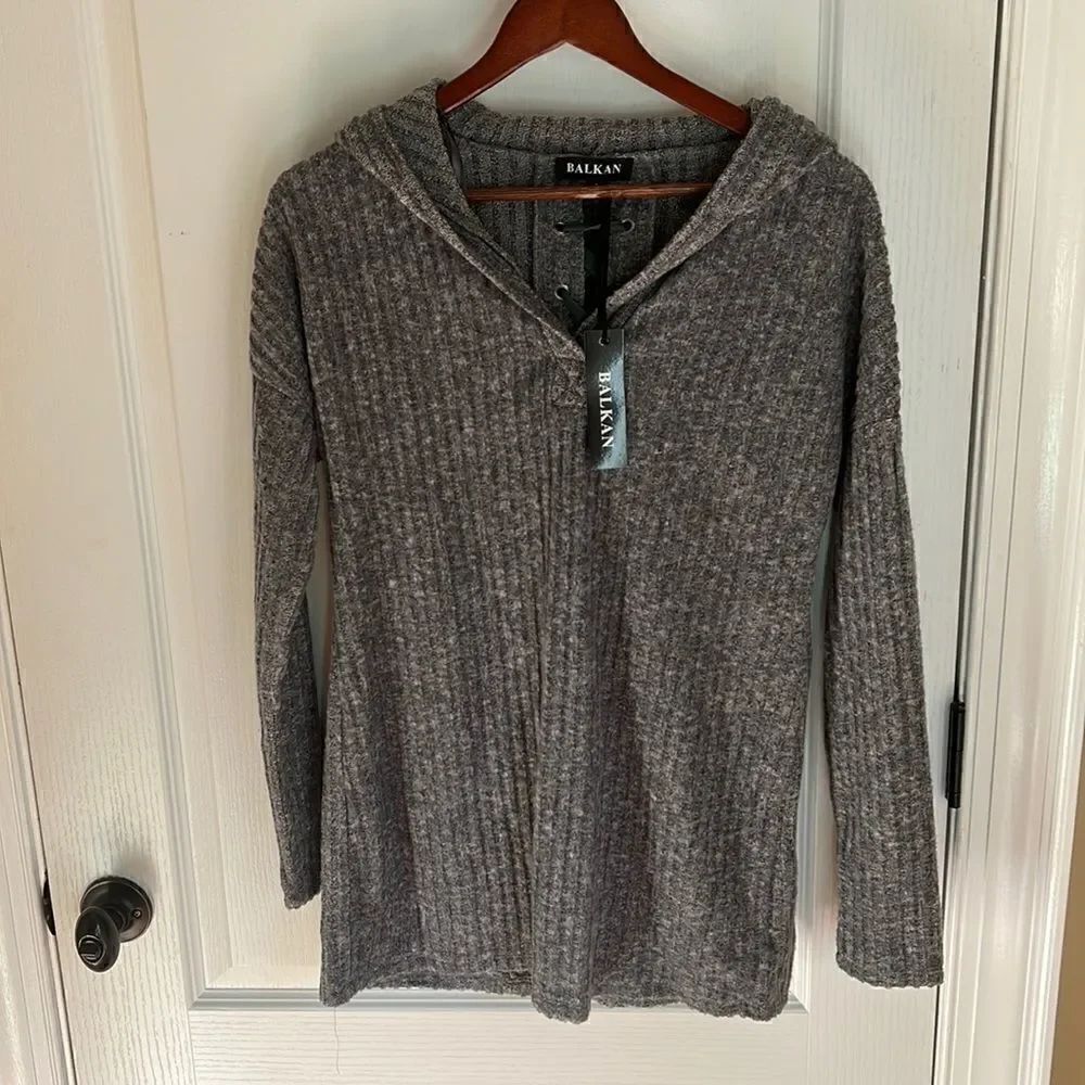 New Balkan Gray Sweater Hoodie with Lace up Back detail